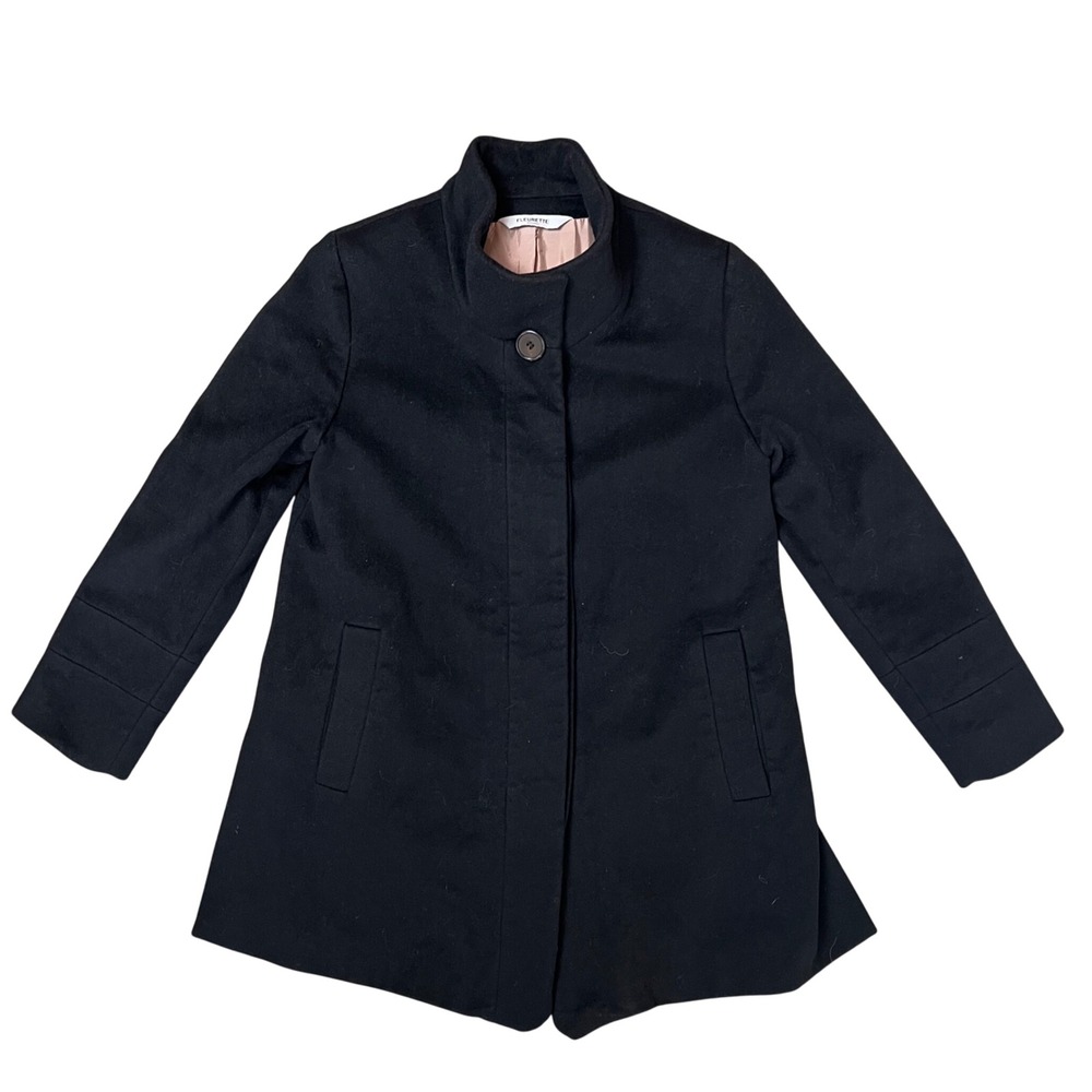 FLEURETTE Black‎ Wool Coat Made in USA Italian Fabric Size 8P